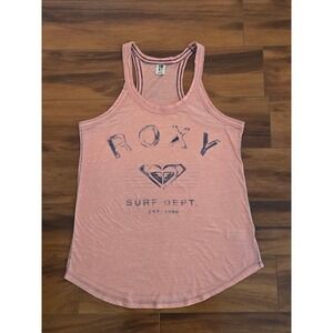 Roxy Surf Dept Y2K Racerback Tank Top Coral Pink Heather Graphic XL RN114199